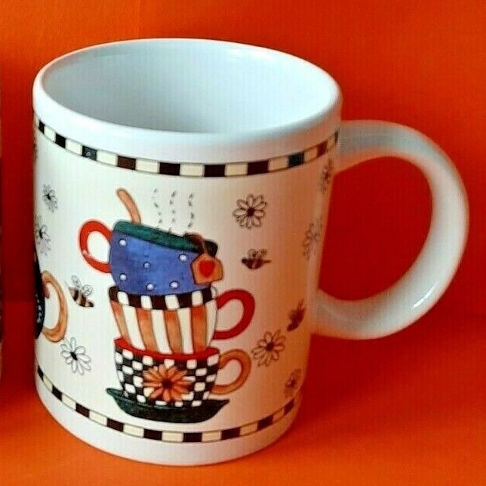 TIPSY TEACUPS Vintage Debbie Mumm Ceramic Mugs - Cups / Set of 2 / 12ozs